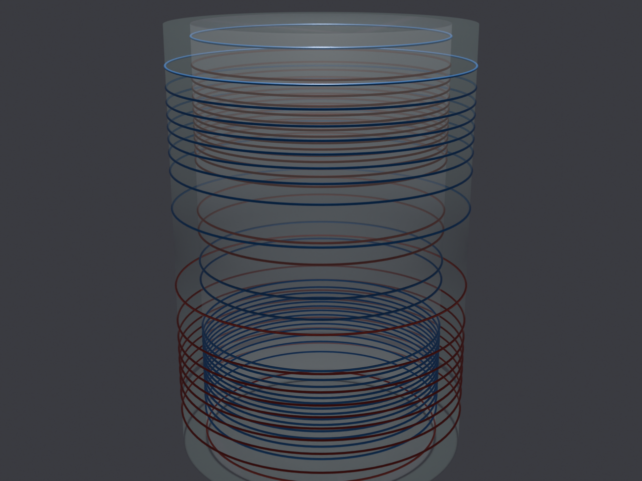 Three-dimensional model of a z-gradient coil: primary and shield cylinders with their windings