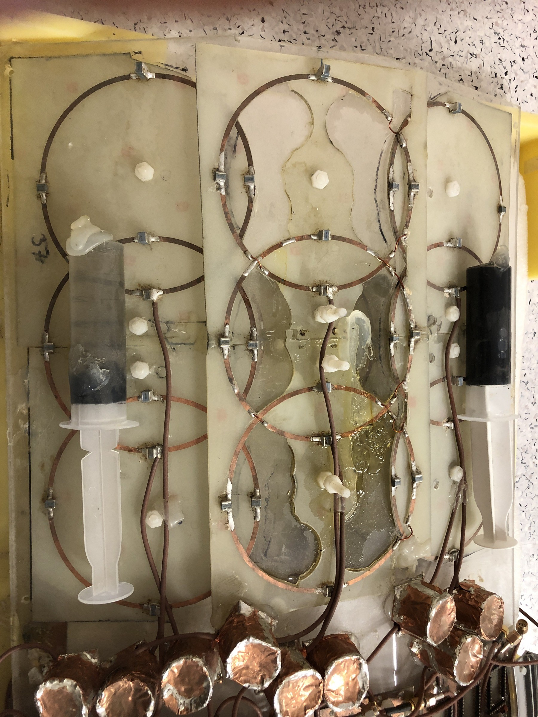 Close-up of a receive loop array with detuning components